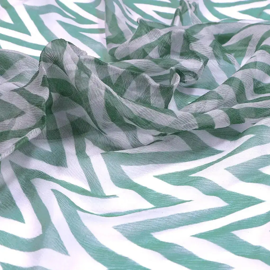 Green Chevron Pattern Digital Printed Fabric - Image 3