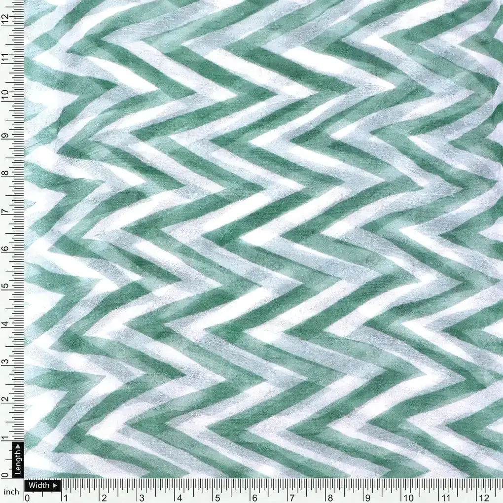 Green Chevron Pattern Digital Printed Fabric - Image 4