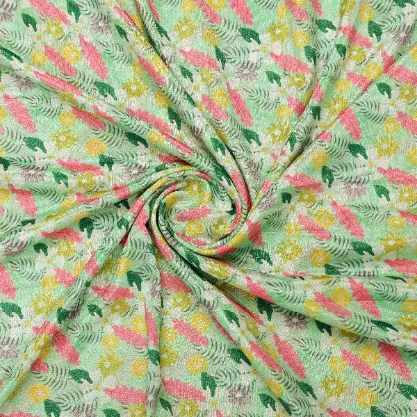 Green Chinon Floral Printed Dress Fabric - Image 2