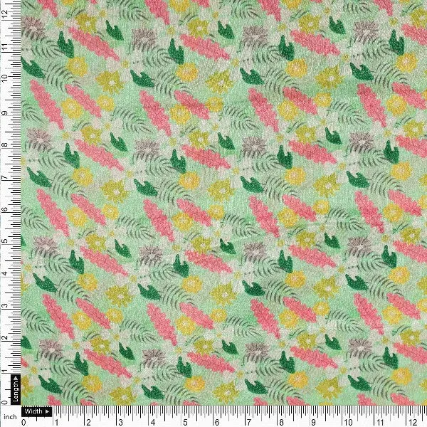 Green Chinon Floral Printed Dress Fabric - Image 4