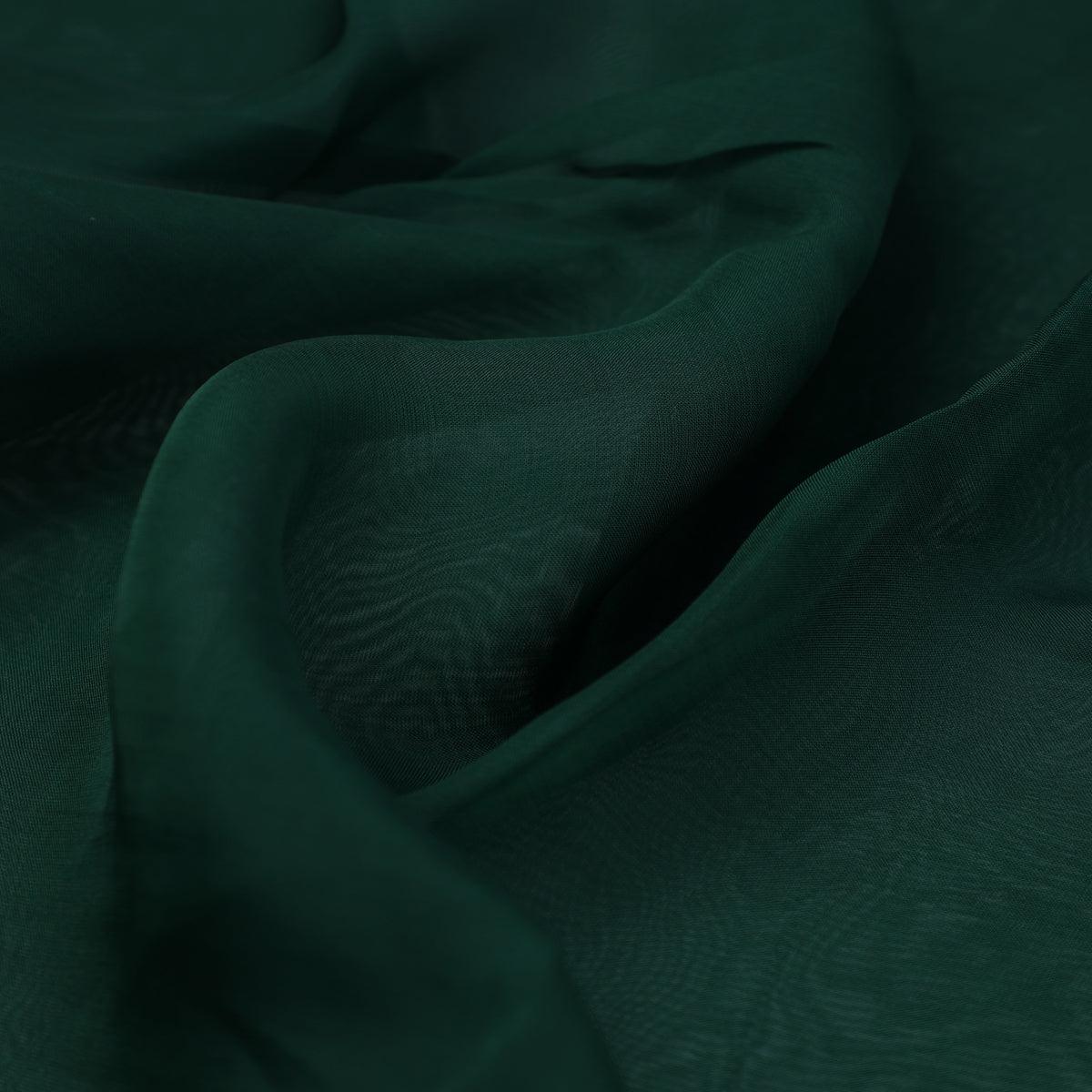 Green Colour Pure Organza Plain Dyed Fabric - Image 3