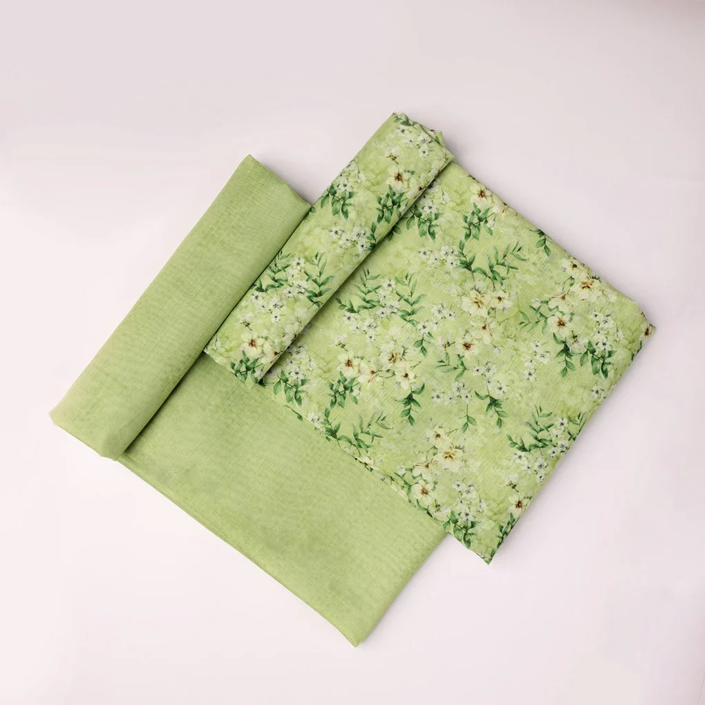 Green Floral Chanderi Fabric Set 5 Meters - Image 3