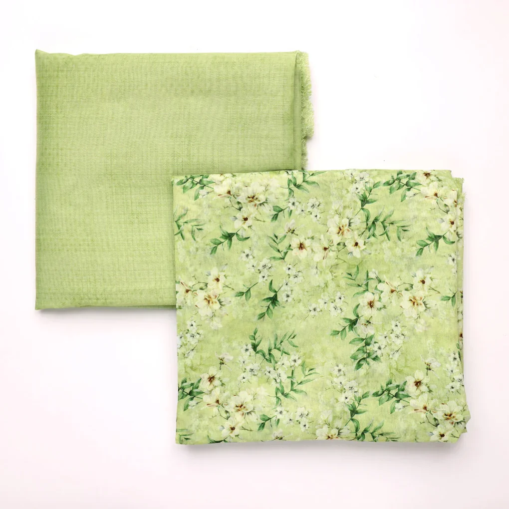 Green Floral Chanderi Fabric Set 5 Meters - Image 4