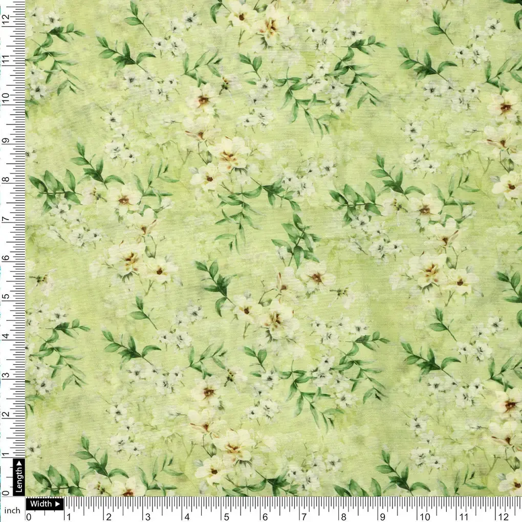 Green Floral Chanderi Fabric Set 5 Meters - Image 5
