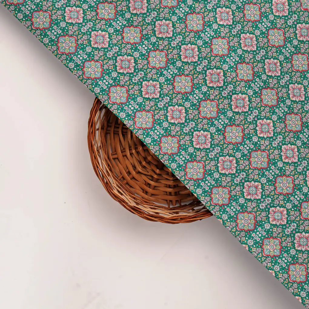 Green Floral Dola Silk Fabric - Image 2