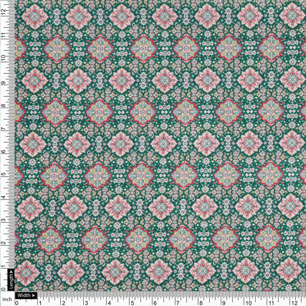 Green Floral Dola Silk Fabric - Image 3