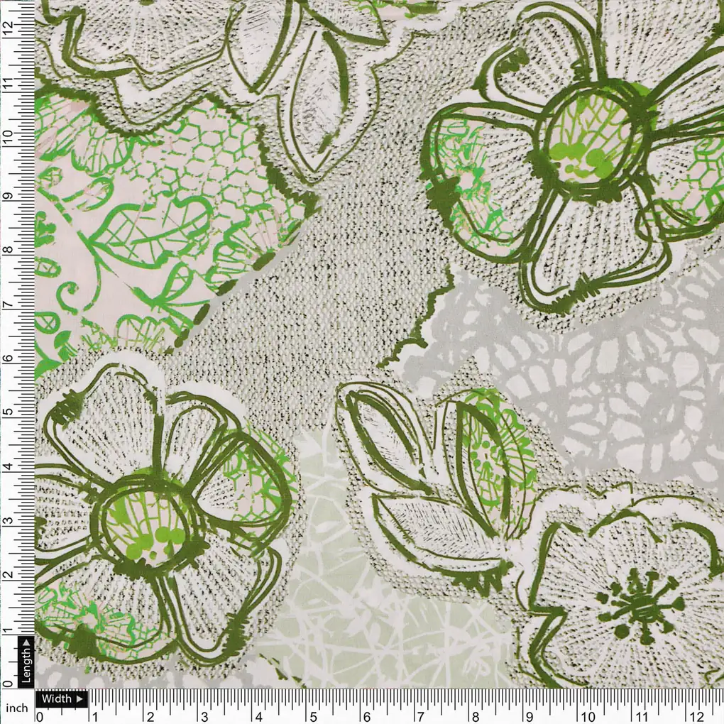 Green Floral French Crepe Fabric - Image 4