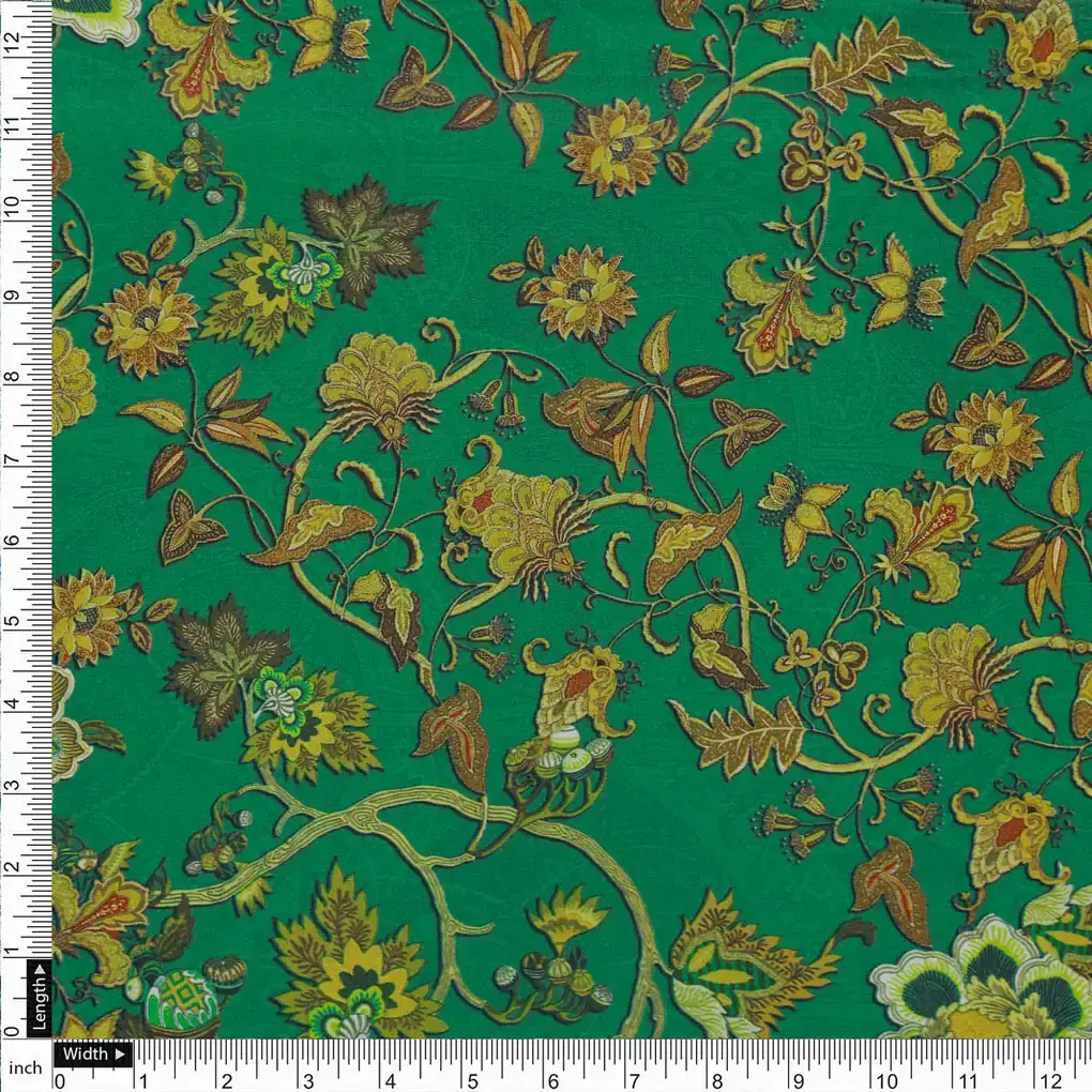 Green Floral French Crepe Fabric - Image 4