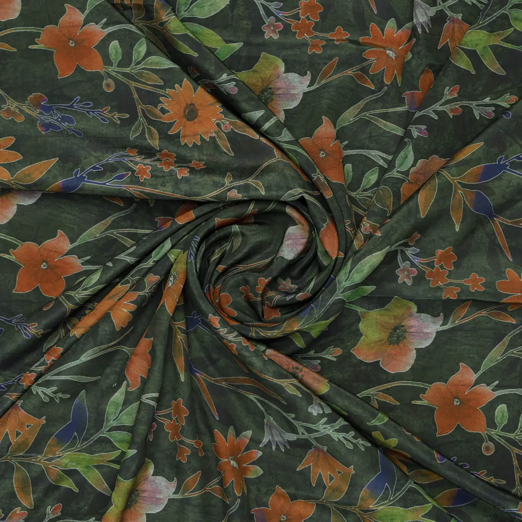 Green Floral French Crepe Fabric - Image 2