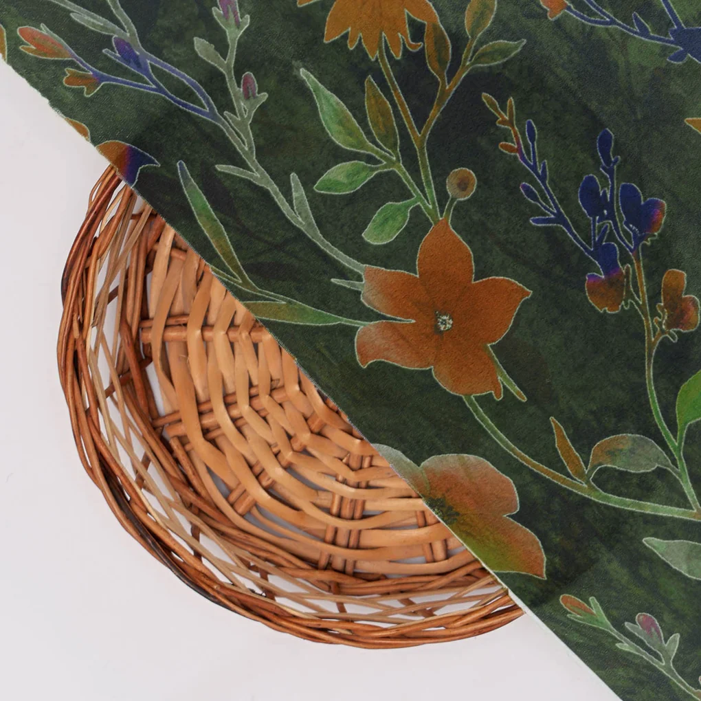 Green Floral French Crepe Fabric - Image 3