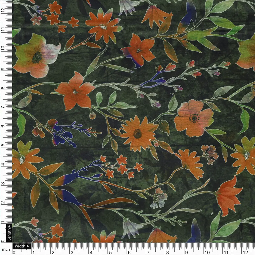 Green Floral French Crepe Fabric - Image 4
