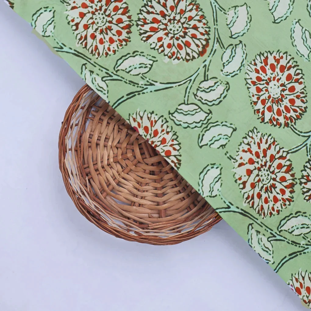 Green Floral Muslin Fabric - Image 2