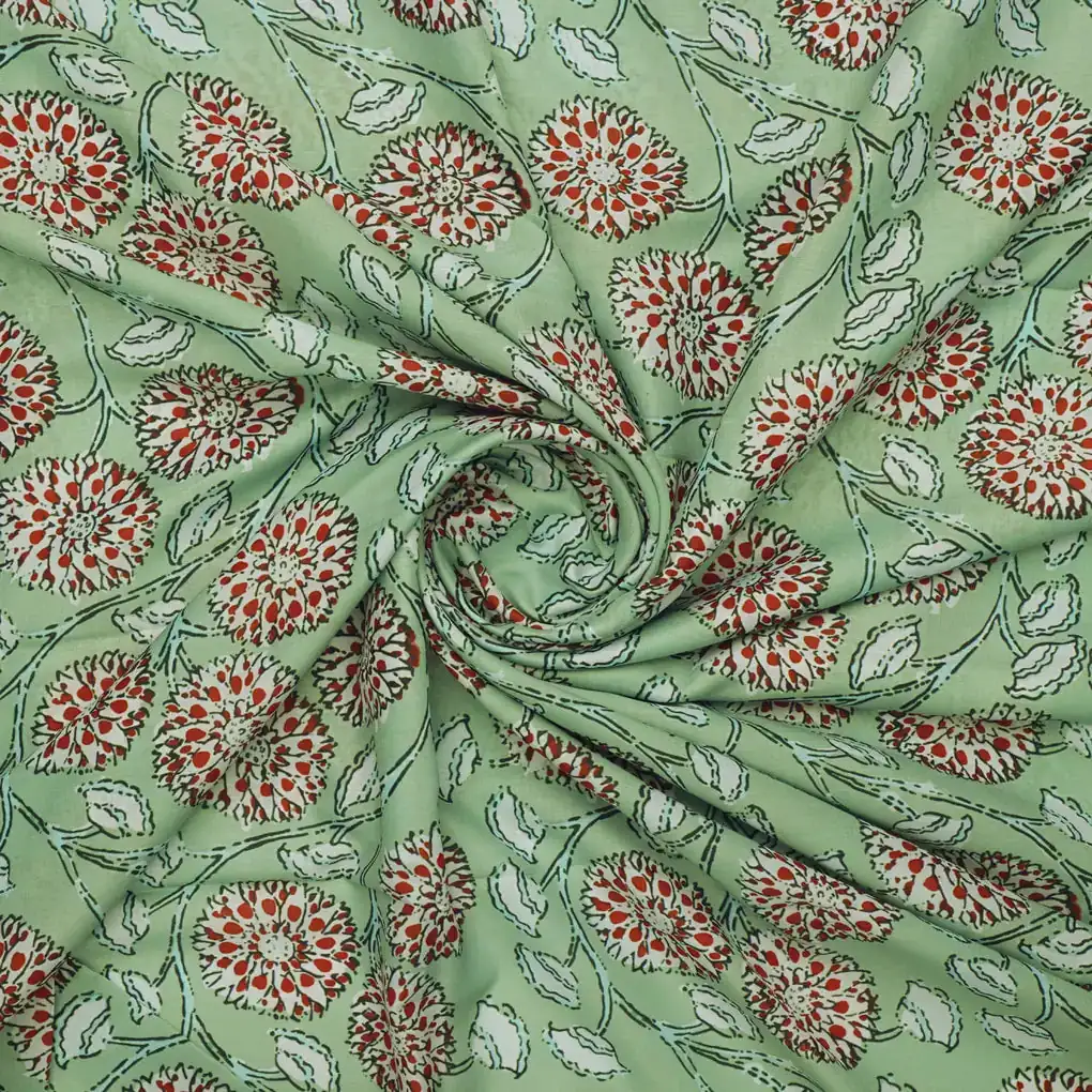 Green Floral Muslin Fabric - Image 3