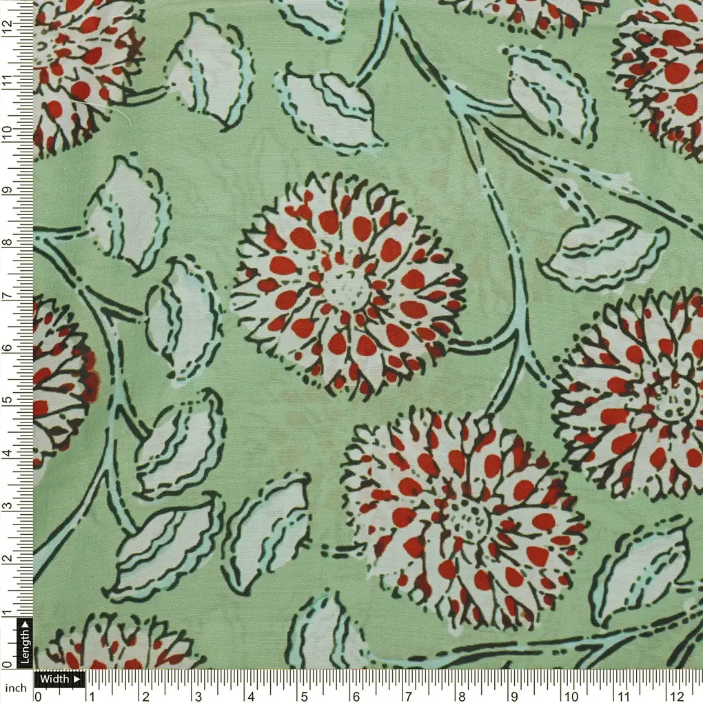 Green Floral Muslin Fabric - Image 4