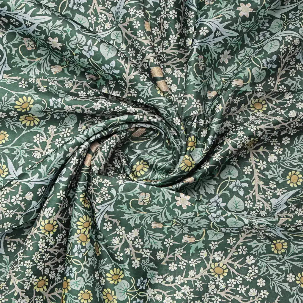 Green Floral Printed Dola Silk Fabric - Image 2