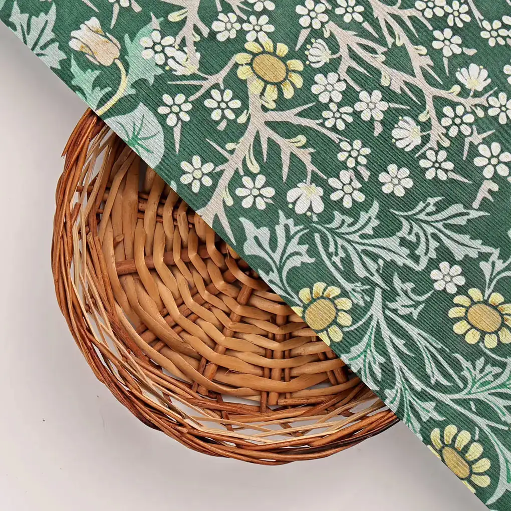 Green Floral Printed Dola Silk Fabric - Image 3