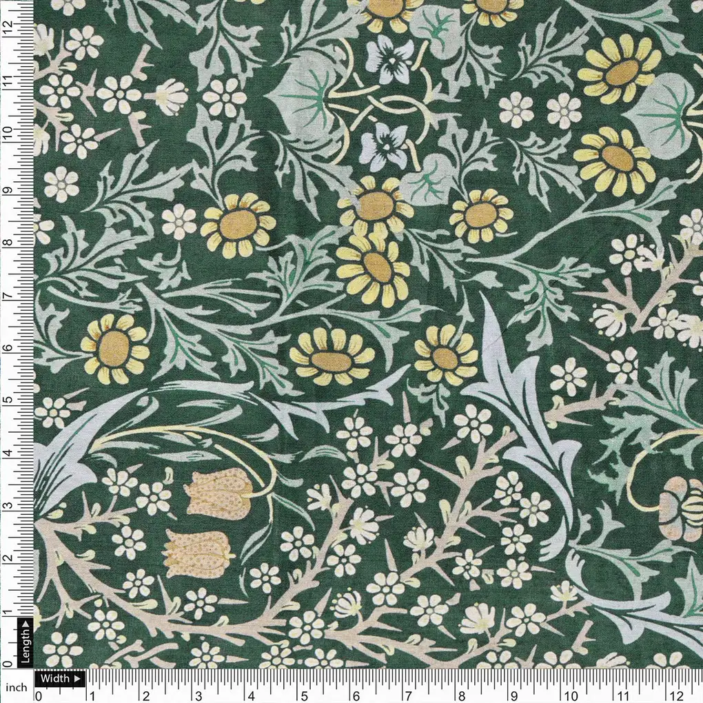 Green Floral Printed Dola Silk Fabric - Image 4