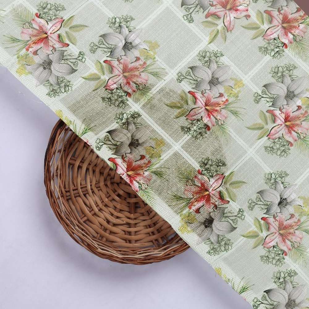 Green Floral Printed Linen Fabric - Image 3
