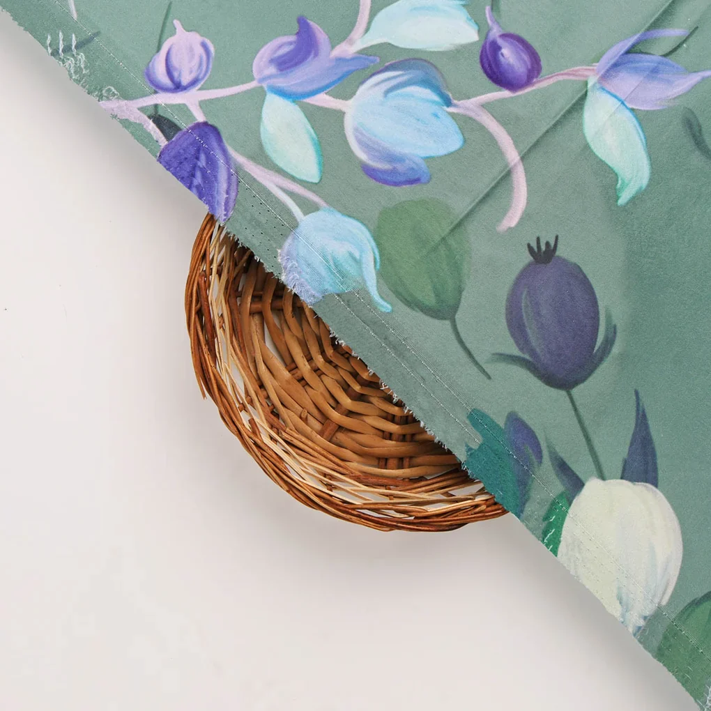 Green Floral Printed Satin Fabric - Image 3