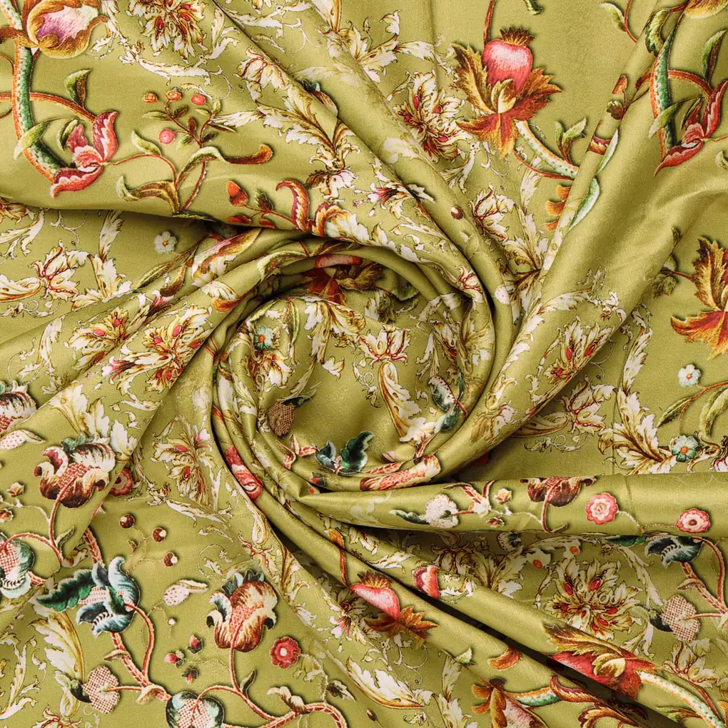 Green Floral Printed Velvet Fabric - Image 2