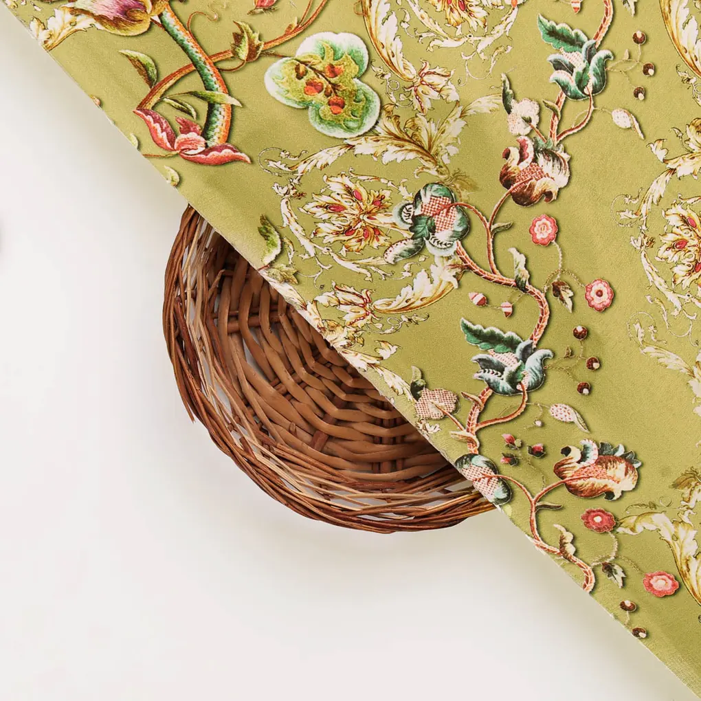 Green Floral Printed Velvet Fabric - Image 3
