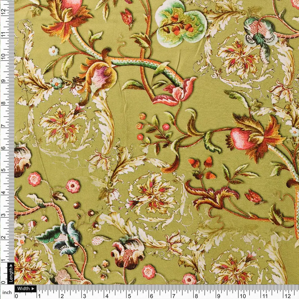 Green Floral Printed Velvet Fabric - Image 4