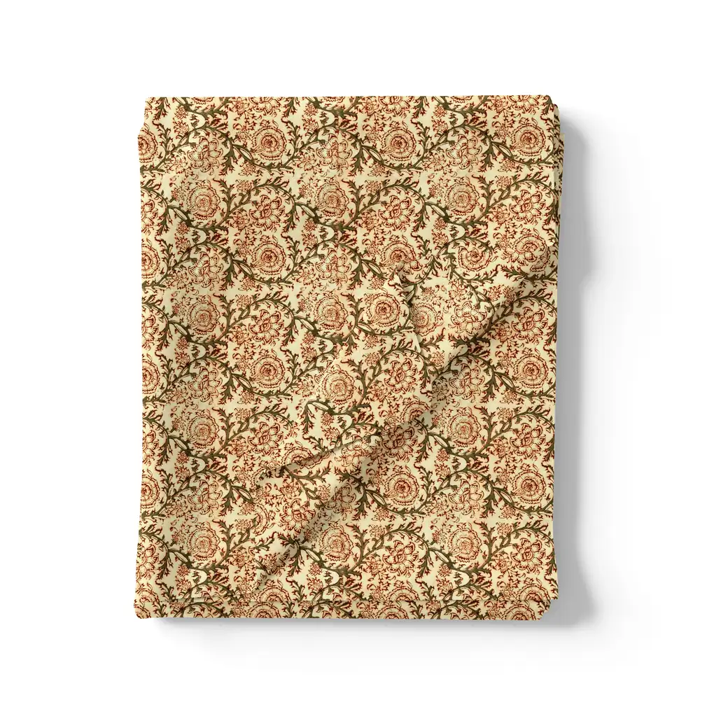 Golden Festive Pure Cotton Printed Fabric Material - Image 2