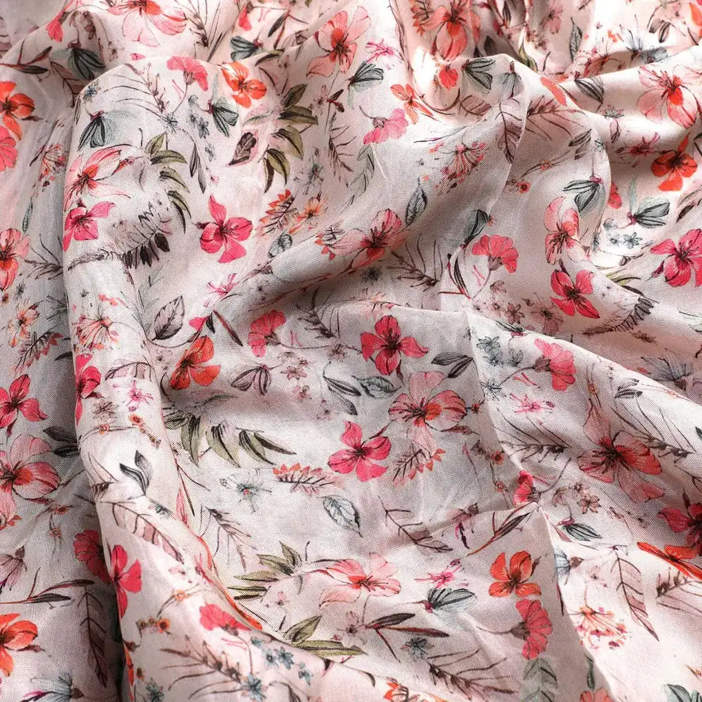 Red Floral Pure Muslin Printed Fabric Material - Image 3