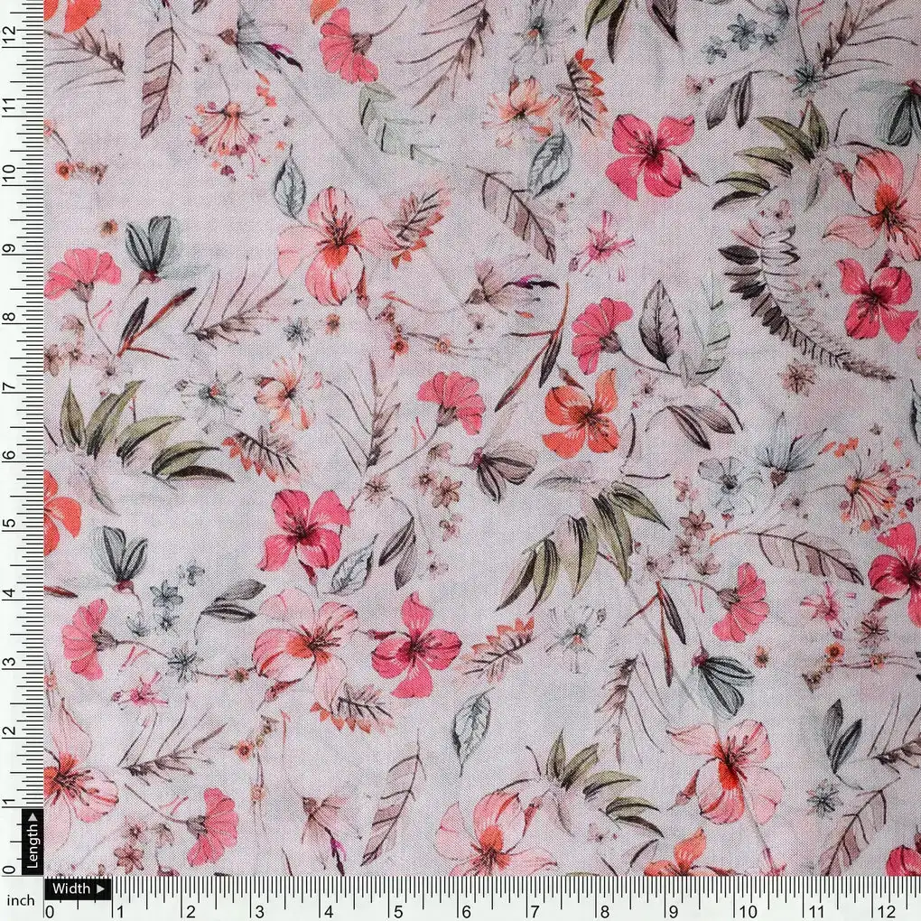 Red Floral Pure Muslin Printed Fabric Material - Image 4