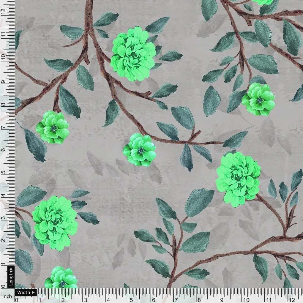 Green Flower And Brach Digital Printed Fabric - Image 4