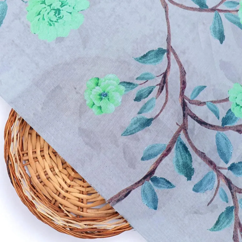 Green Flower And Brach Digital Printed Fabric - Muslin - Image 2