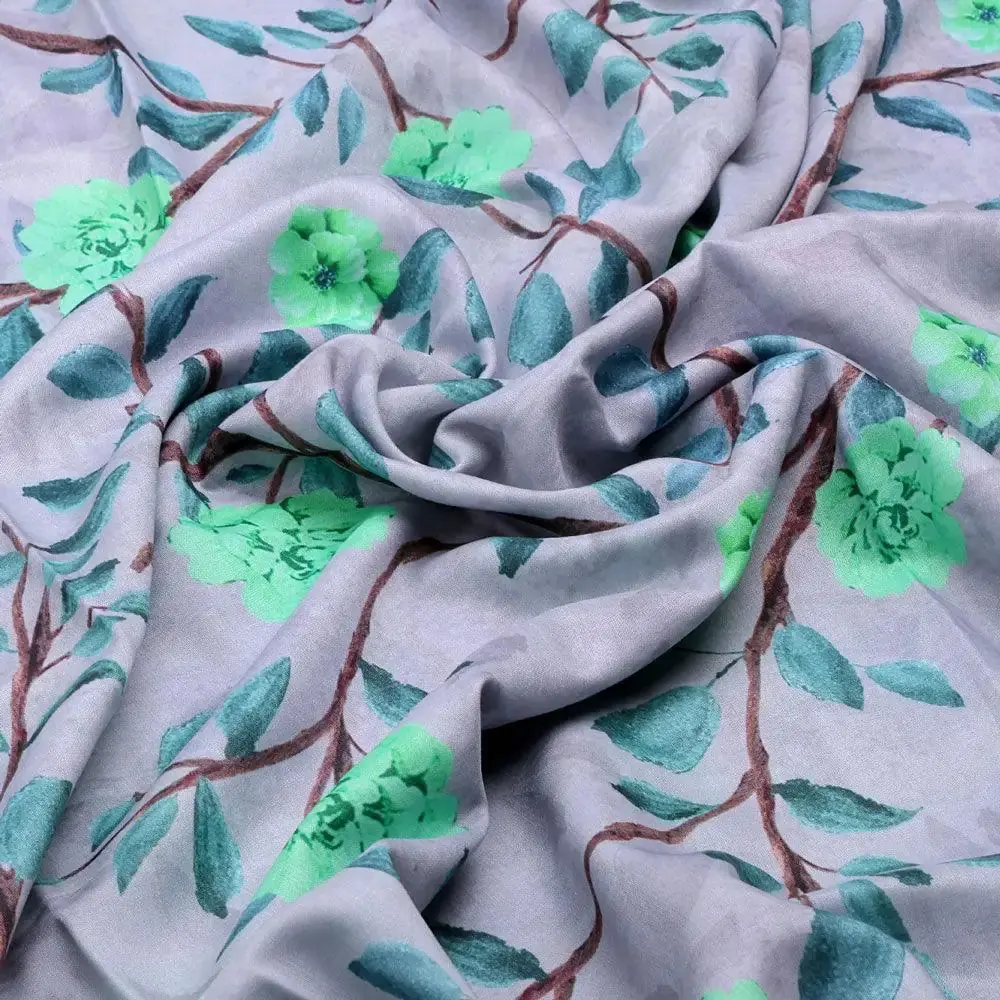 Green Flower And Brach Digital Printed Fabric - Muslin - Image 3