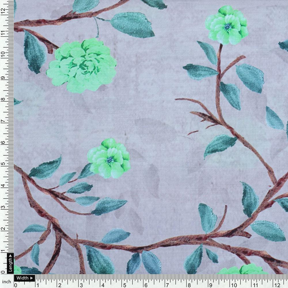 Green Flower And Brach Digital Printed Fabric - Muslin - Image 4