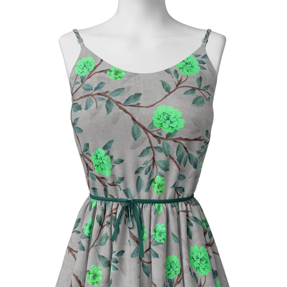 Green Flower And Brach Digital Printed Fabric - Weightless - Image 2