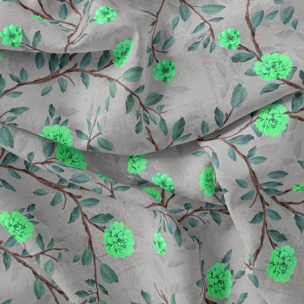 Green Flower And Brach Digital Printed Fabric - Weightless - Image 3
