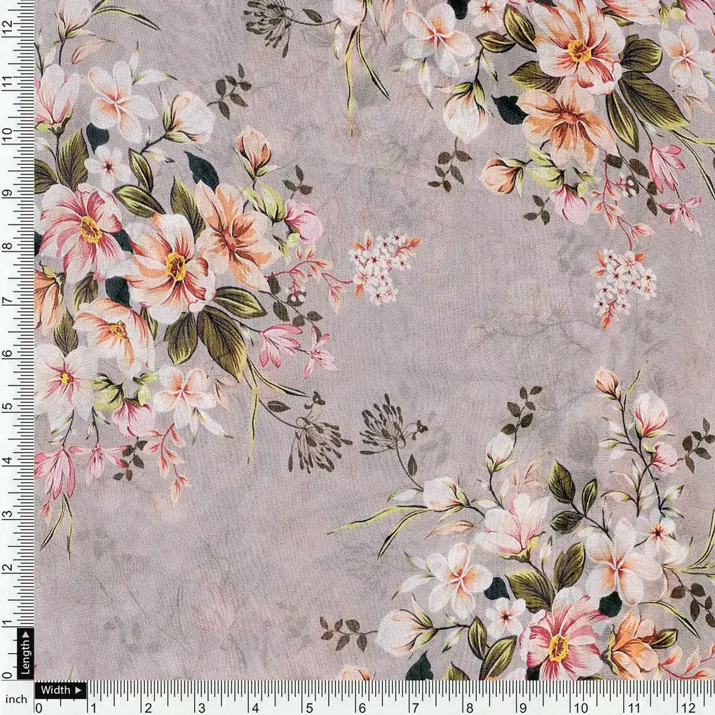 Green Flower Printed Pure Georgette Fabric - Image 4