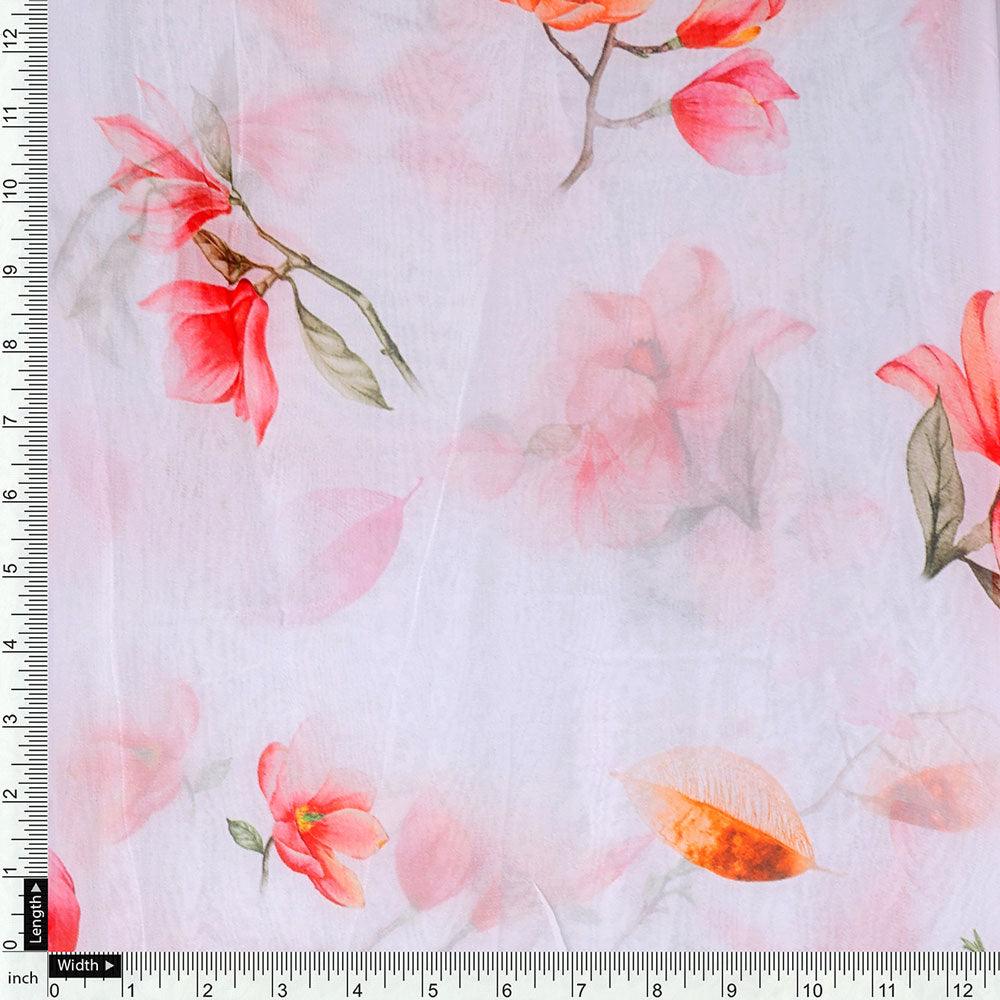 White Floral Pure Georgette Printed Fabric - Image 4