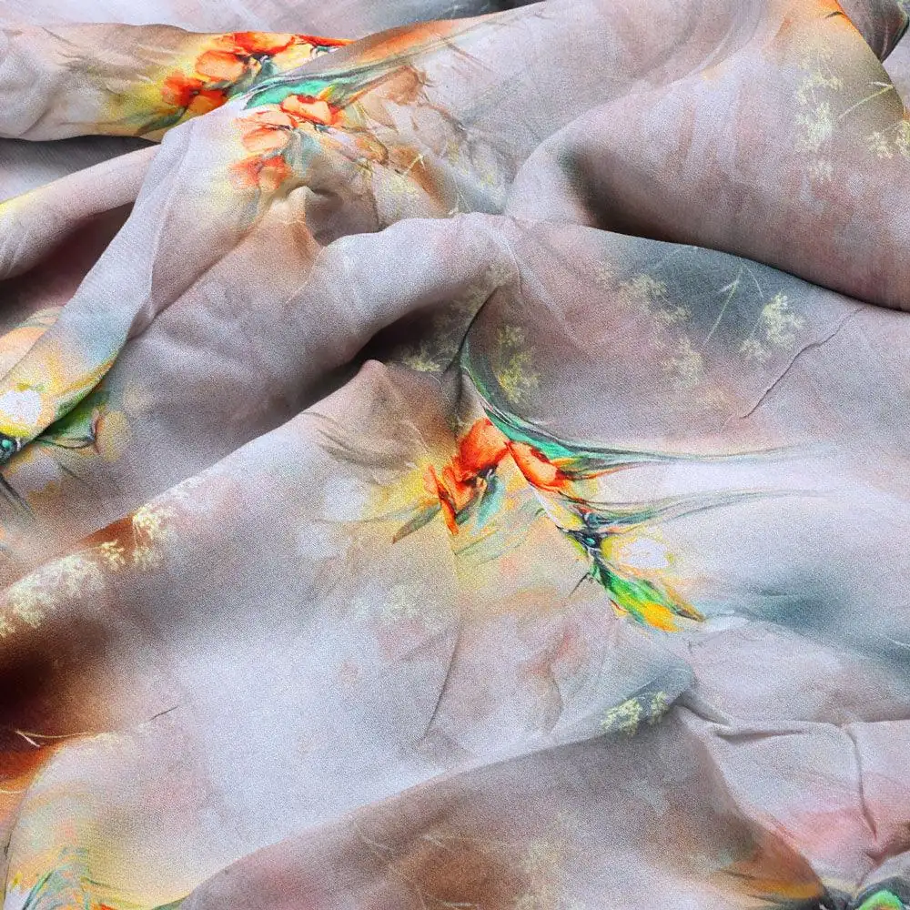 Green Flower Pure Georgette Printed Fabric - Image 3
