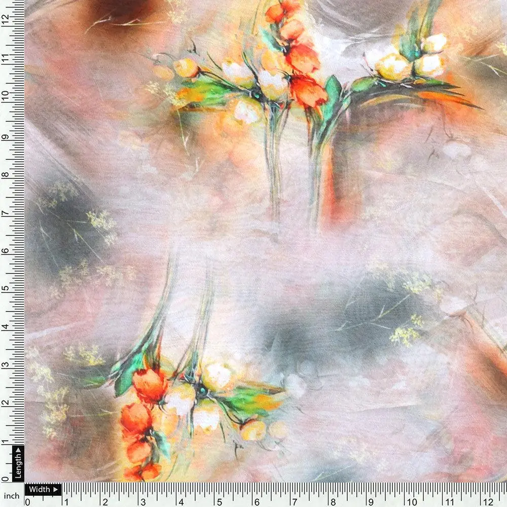 Green Flower Pure Georgette Printed Fabric - Image 4