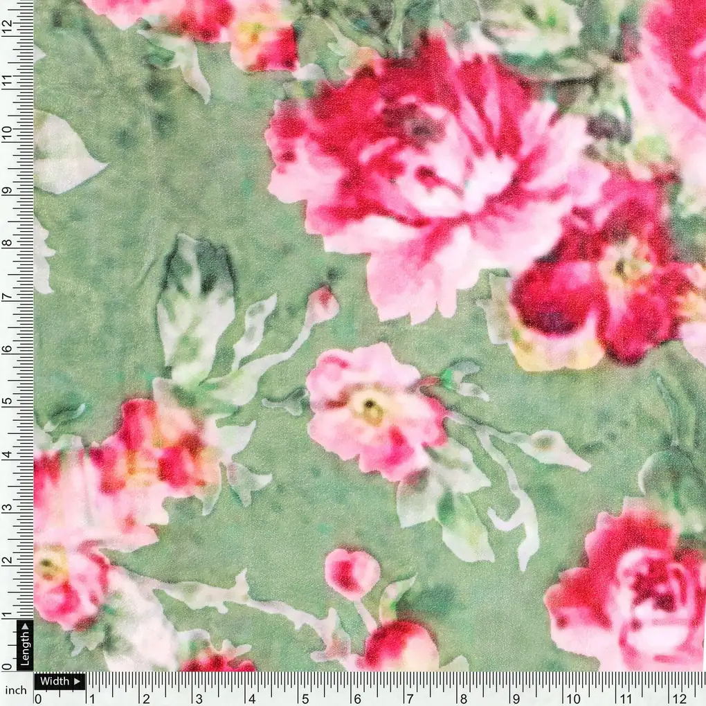 Green Watercolor Velvet Printed Fabric - Image 3