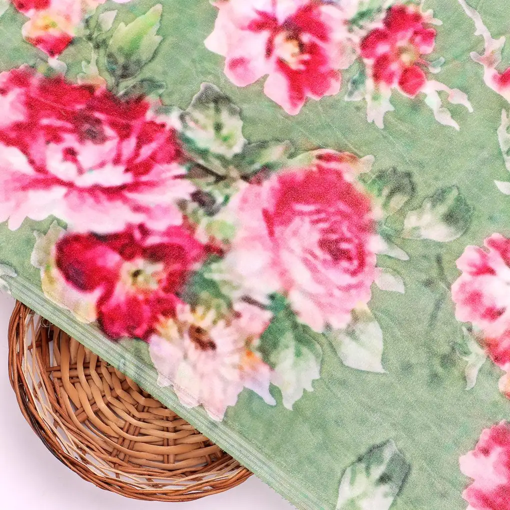 Green Watercolor Velvet Printed Fabric - Image 4