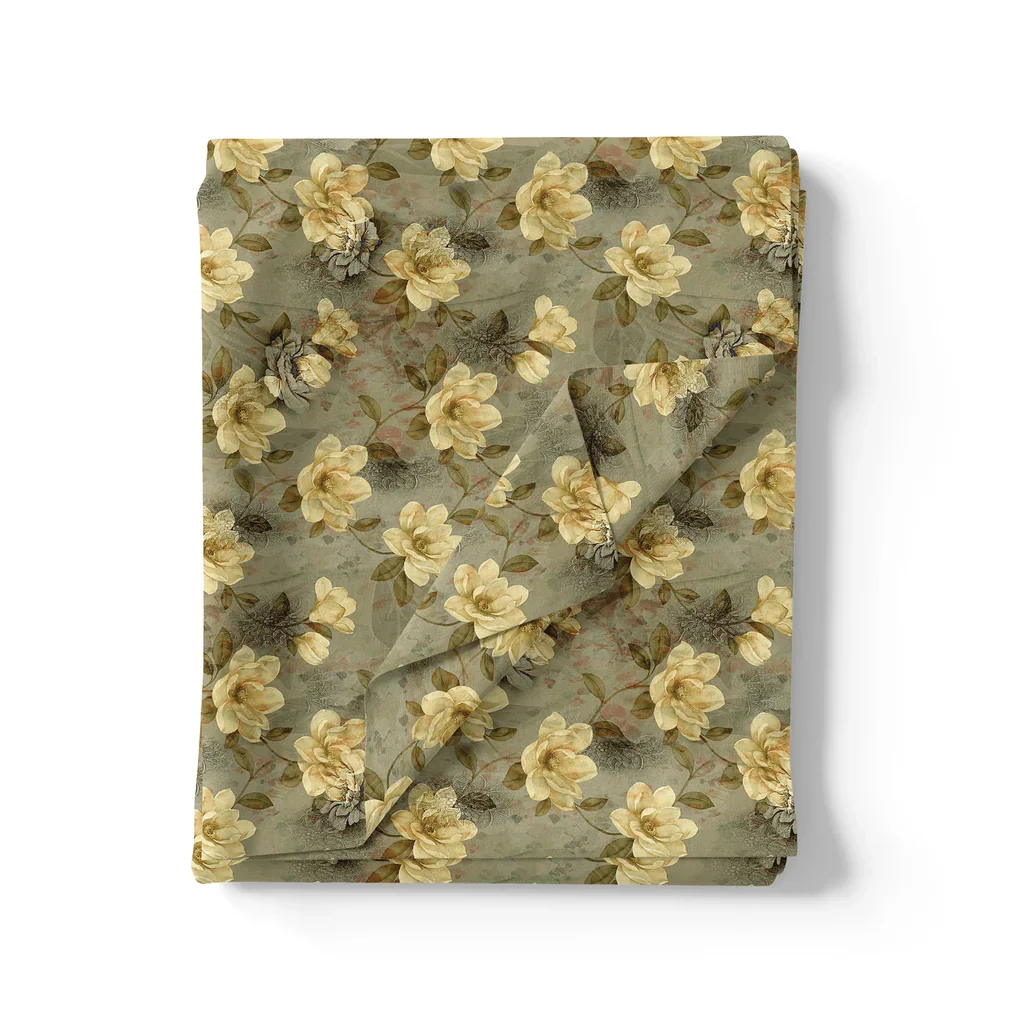 Green Gray Pure Cotton Printed Fabric Material - Image 3