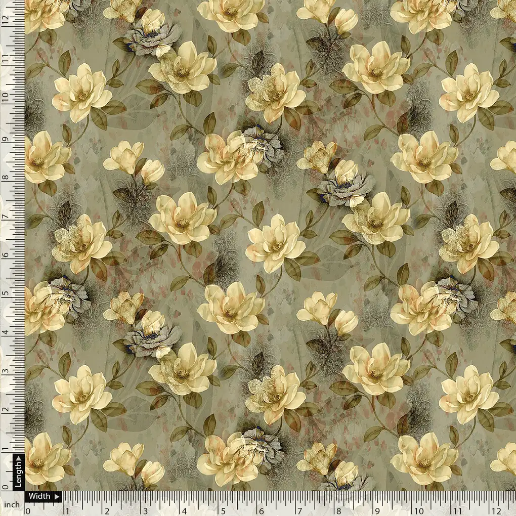 Green Gray Pure Cotton Printed Fabric Material - Image 5