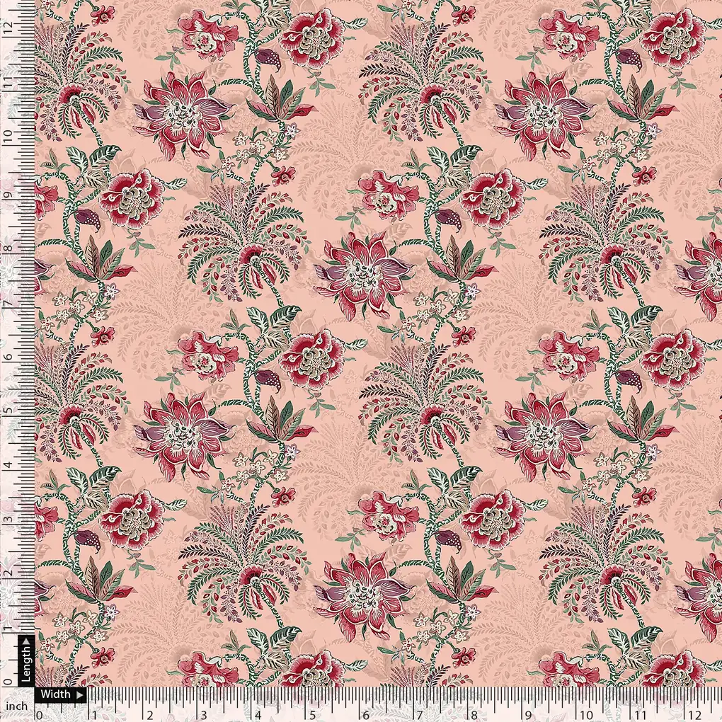 Green Jecobean Floral Pure Georgette Printed Fabric Material - Image 5