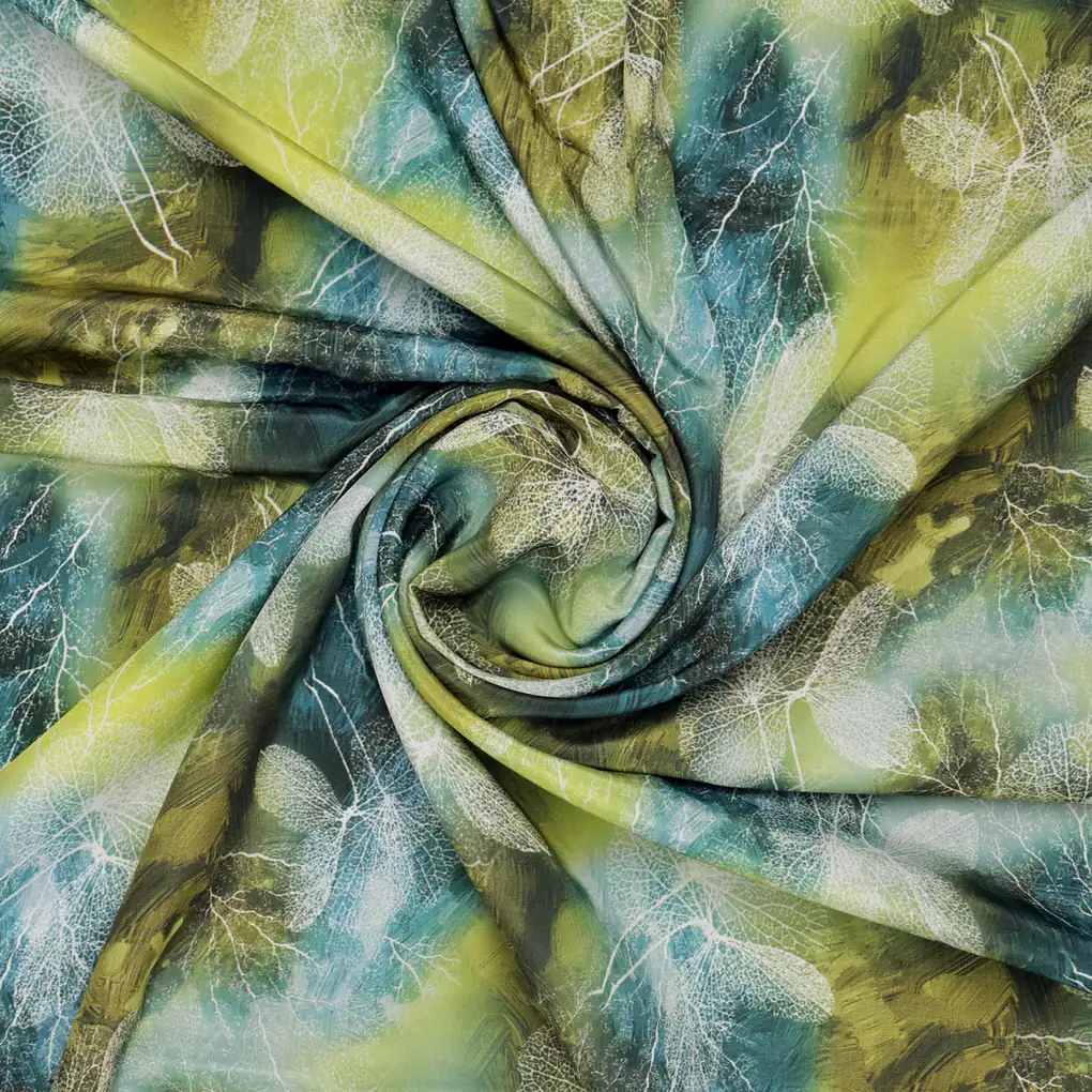Green Leaf Printed French Crepe Fabric - Image 2