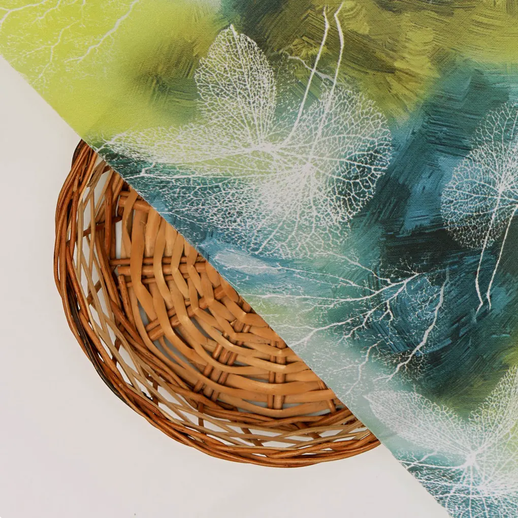 Green Leaf Printed French Crepe Fabric - Image 3