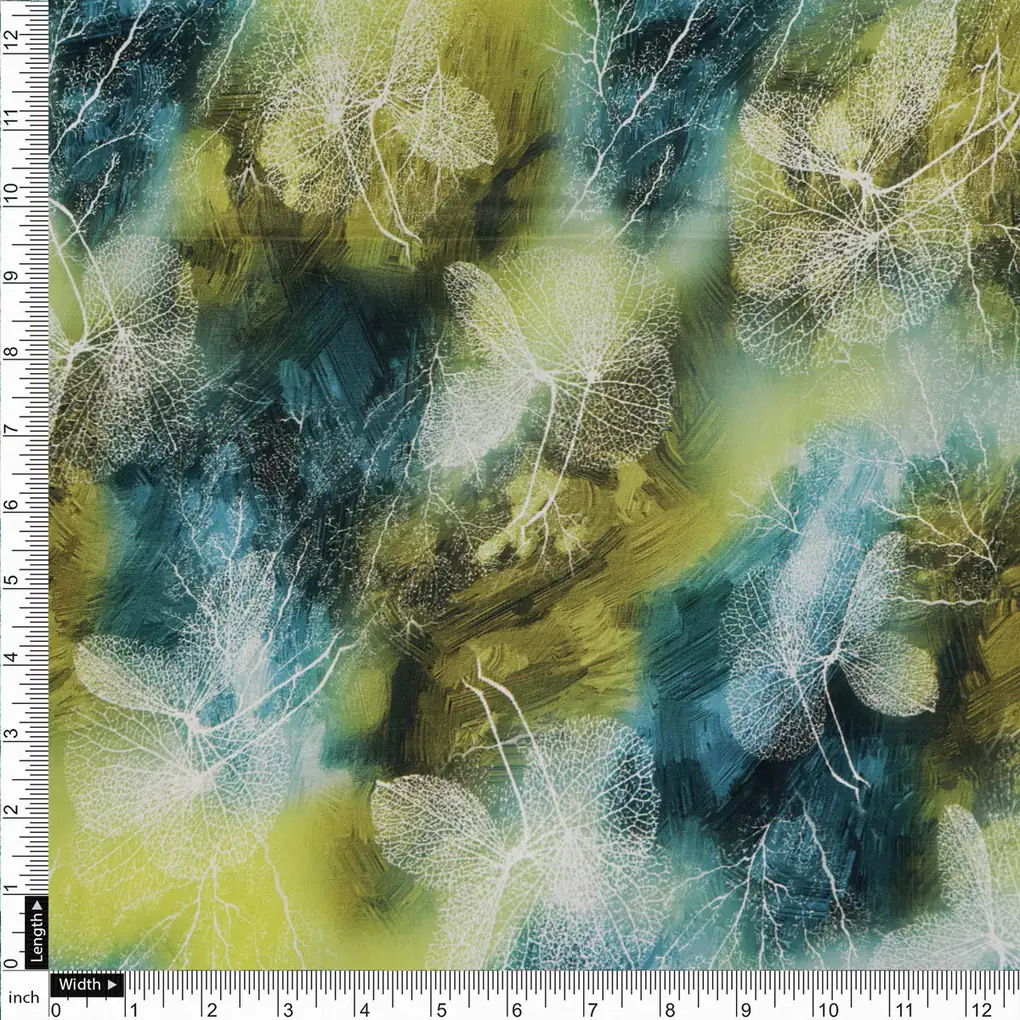 Green Leaf Printed French Crepe Fabric - Image 4