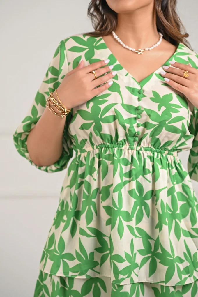 Green Leaf Printed Midi Dress - Image 3