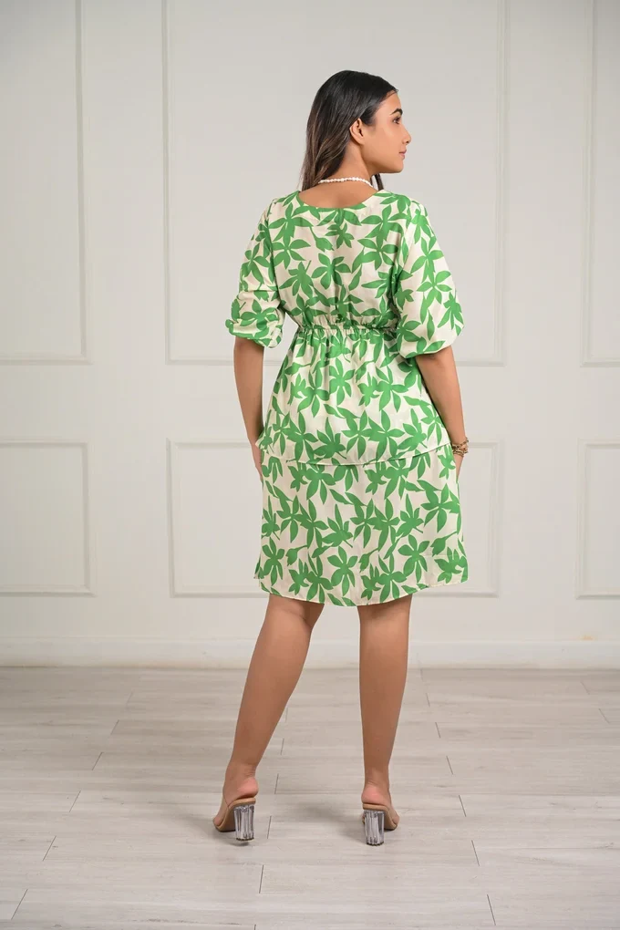 Green Leaf Printed Midi Dress - Image 4