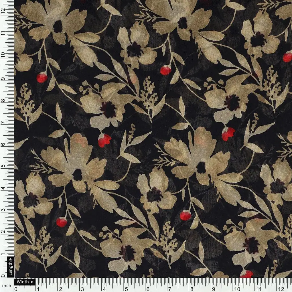 Green Leaves Printed Pure Georgette Fabric - Image 4